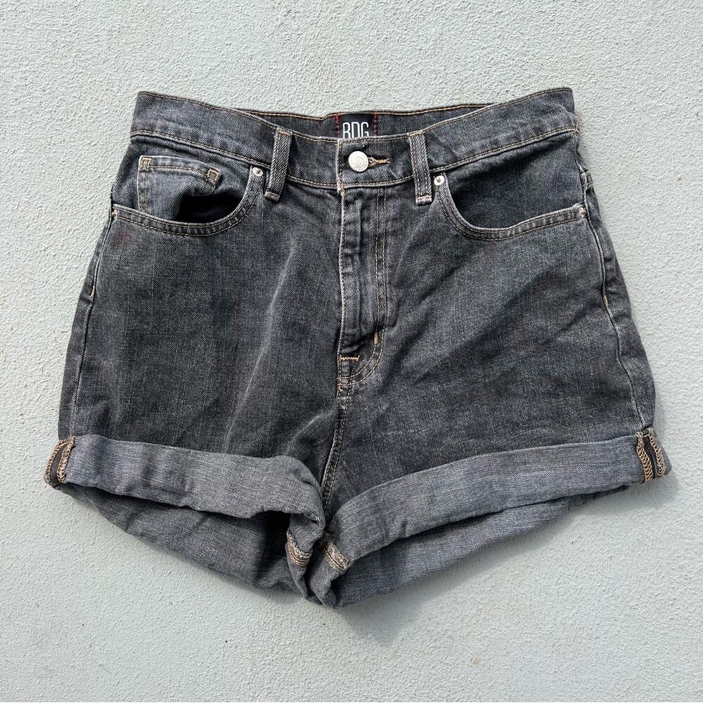 BDG urban outfitters mom high-rise black faded rolled hem jean shorts